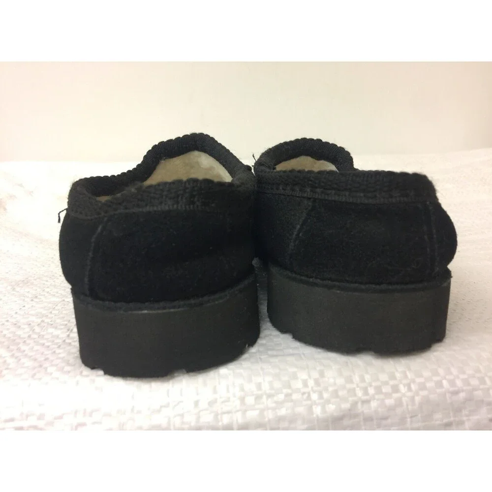 Children Place for kids black faux Fur Lined suede sip on Slippers size 1